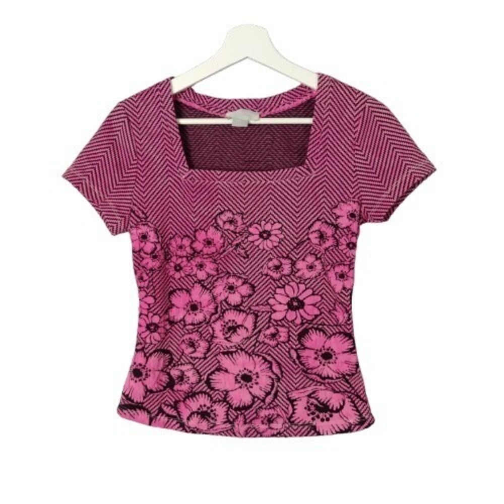 Maeve Women mOD Retro Y2K Fairy Cottagecore Floral Square Neck Top S Bright Pink